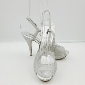 Fioni Silver Glitter Peep-toe Stilettos, Size 8, EUC